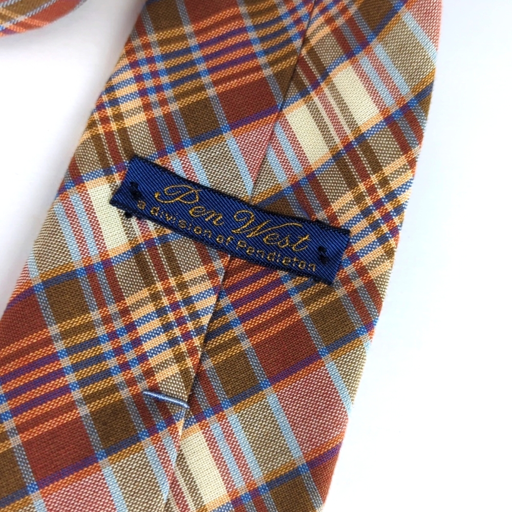 PENDLETON Vintage Penn West Brown Plaid Narrow Neck Tie - Picture 2 of 3